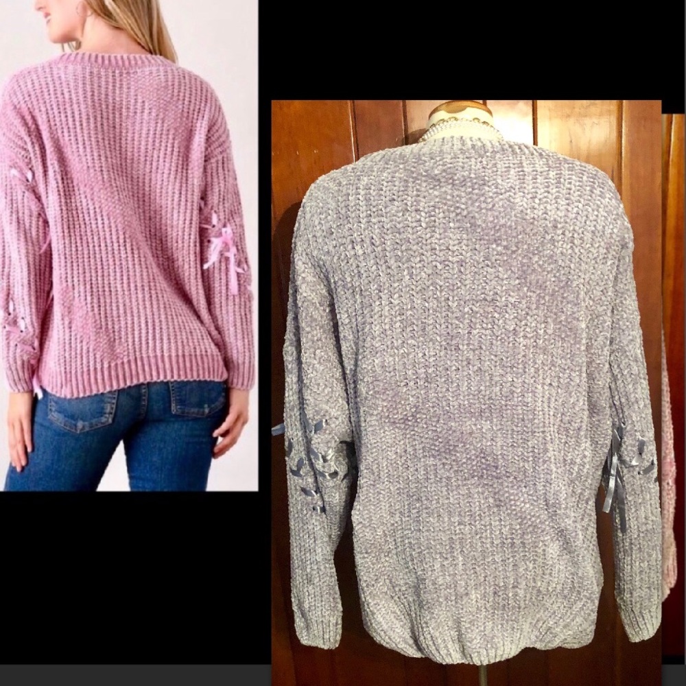 PLUS GREY SATIN LACED RIBBON SWEATER - Picture 4 of 9